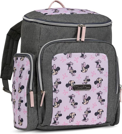 Disney Diaper Bag Backpack with Changing Pad Minnie Mouse – 16” Nylon Baby Bag for Parents, Insulated Bottle Holders, Multiple Storage Pockets