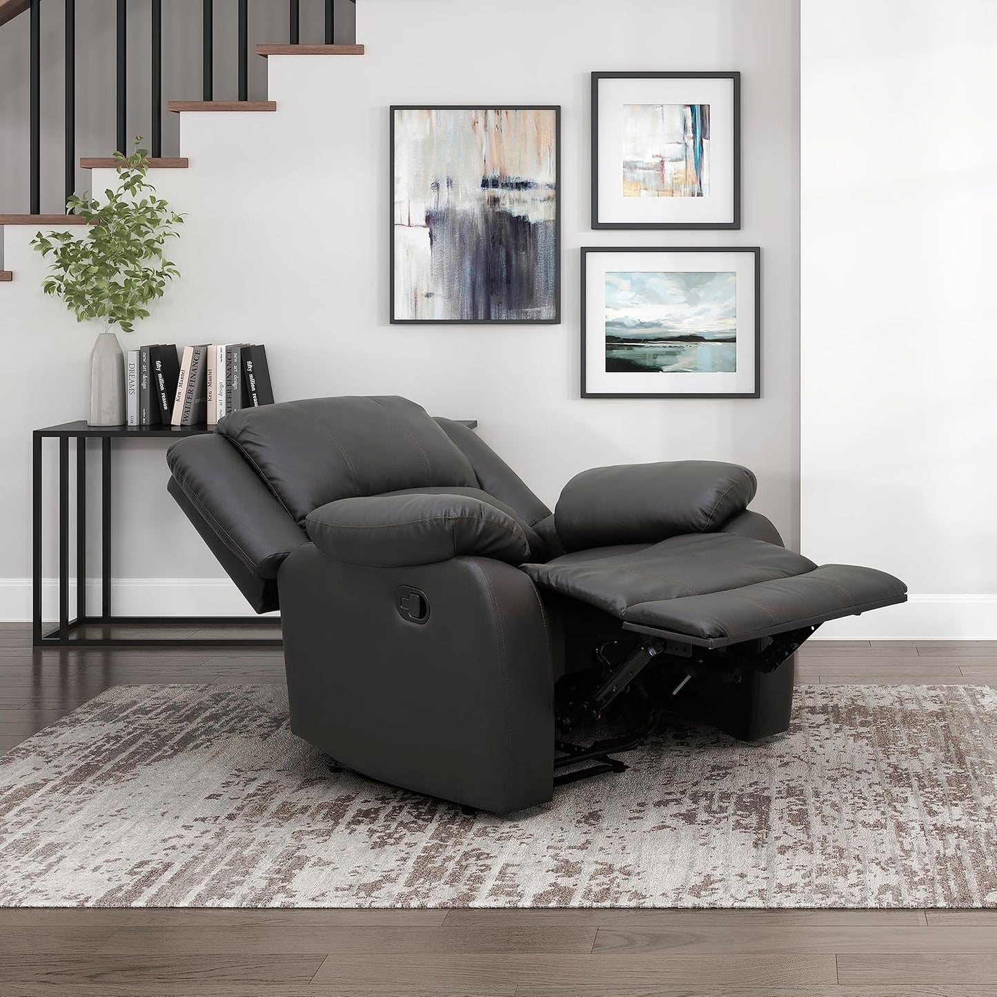 Lexicon Manual Glider Recliner Sofa Chair, Home Theater Seating, Wall Hugger Manual Reclining Nursery Chair for Bedroom/Living Room/Office/Apartment, Grey Chenille
