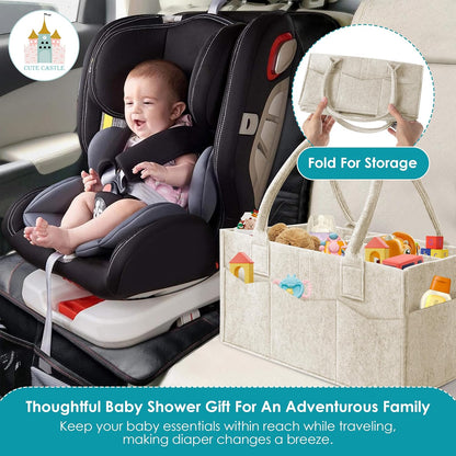 Cute Castle 2 Pack Diaper Caddy Organizer - Portable Baby Caddy Organizer with Handle, Nursery Storage Bin and Car Organizer for Girls, Boys - Baby Gift Basket - Grey