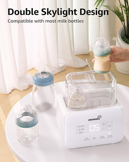 GROWSNY Fast Baby Bottle Warmer, 12-in-1 Milk Warmer with Steam and Water Bath Warming Modes for Breastmilk &Formula, Food Heating,with Thaw, Steri-lize, Egg Boil Function, Fits Most Types of Bottles