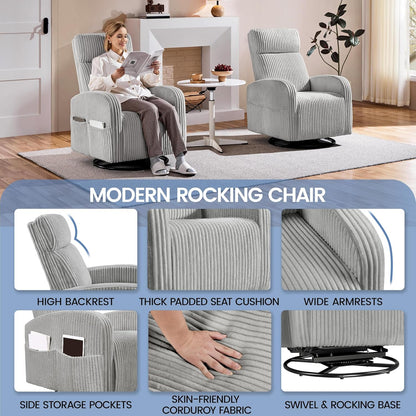 Yaheetech 360° Swivel Glider Chair for Nursery, Rocking Chair Nursing Chair with Side Pockets, Corduroy Glider for Living Room with High Back Beige