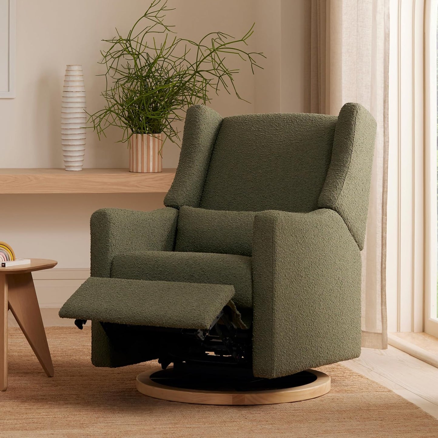 Kiwi Glider Recliner w/Electronic Control and USB | in Almond Teddy Loop w/Light Wood Base, Greenguard Gold Certified
