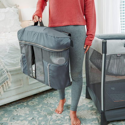 Chicco Lullaby Zip All-in-One Portable Playard, Infant Bassinet and Changer, Electronic Toy Bar, Toddler Playard, Travel Friendly | Driftwood/Grey