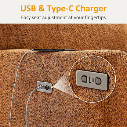 VANOMi Power Swivel Glider Recliner Chair, Electric Nursery Rocker Recliner Chair, USB & Type-C Charger, Boucle White