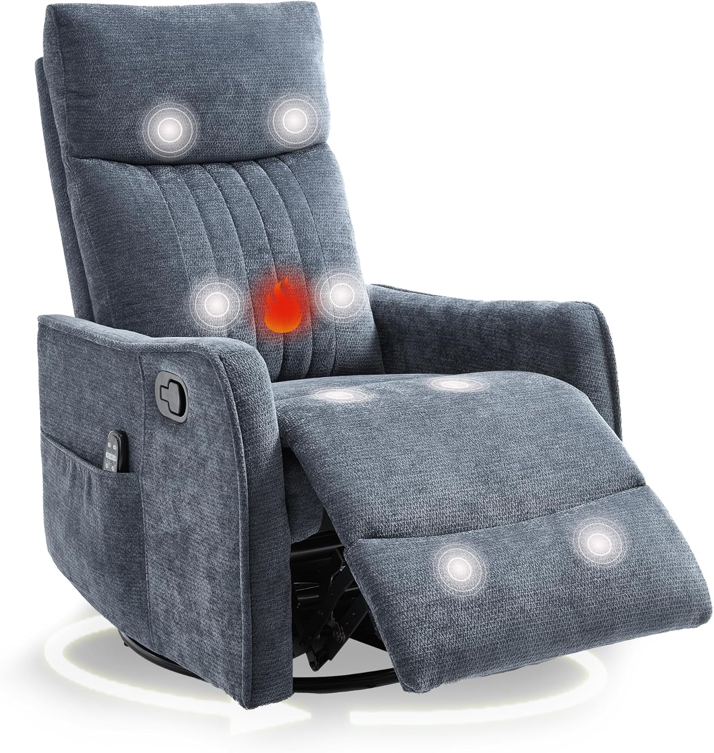 cinkehome Swivel Rocker Recliner, Glider Rocker Recliner Chair for Nursery, Manual Reclining Chair with Heated Massage, Small Spaces, Living Room, Khaki Chenille