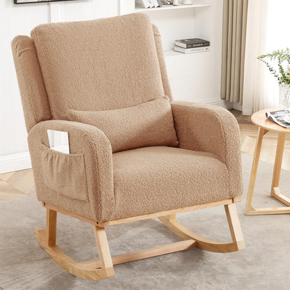 HCHAIRH Rocking Chair Nursery, Sherpa Nursing Rocking Chairs, Upholstered Nursery Glider Rocker for Mom Nursery Morden Accent Rocking Chair Pillow for Living Room,Bedroom,Teddy Light Grey
