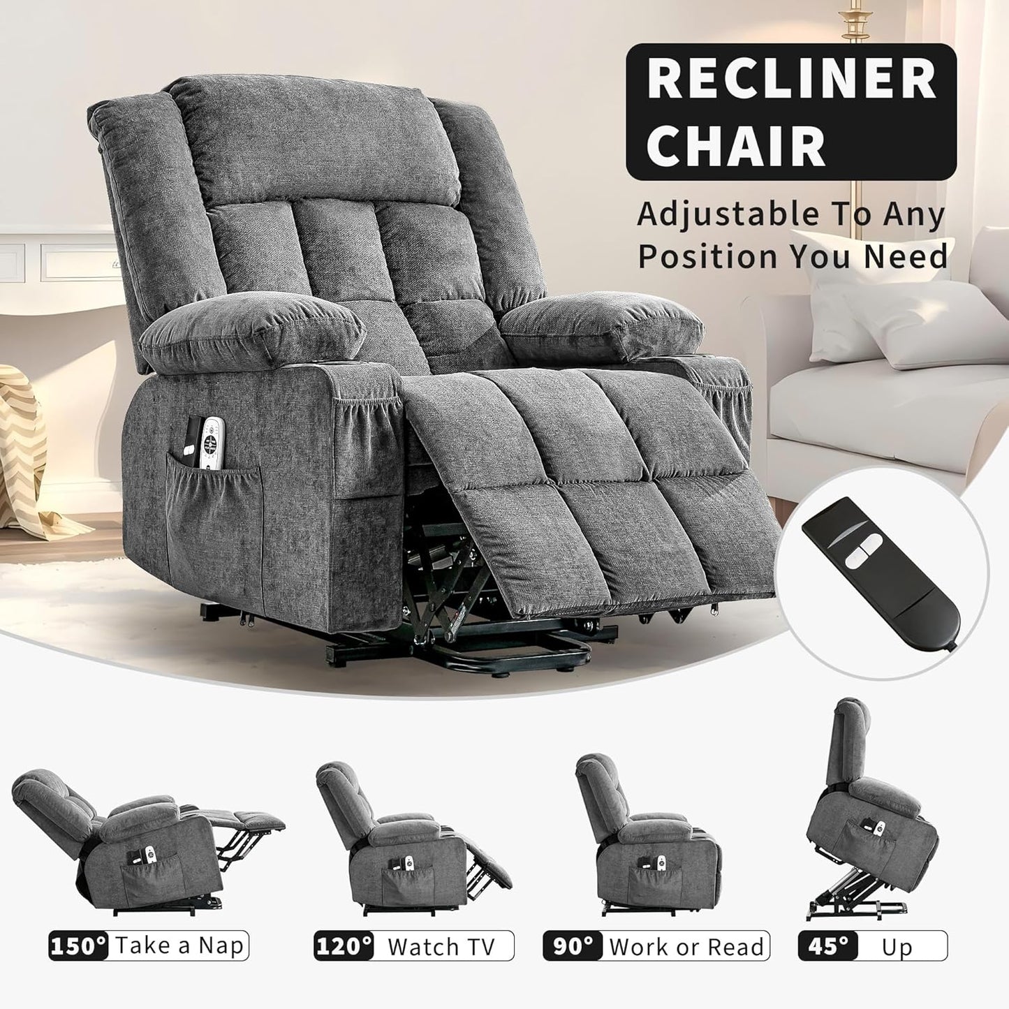 Rocking Recliner Chair for Adults Wide 360° Swivel Rocker Recliner with Cup Holder Nursery Glider with Upholstered Deep Seat Linen Lazy boy Chair for Living Room Browm