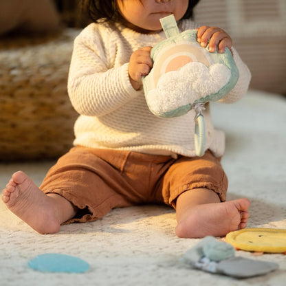 Ingenuity Soothing Essentials Wood Carrier Toy Bar, Montesorri-Inspired, 3 Removable Toys, for Ages 0-12 Months