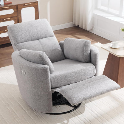 Power Recliner,Nursery Swivel Glider Rocking Chair with USB Port,Upholstered Adult Electric Recliner Rocking Chair with 2 Pillows for Living Room Bedroom (Beige Corduroy, Power-Driven)