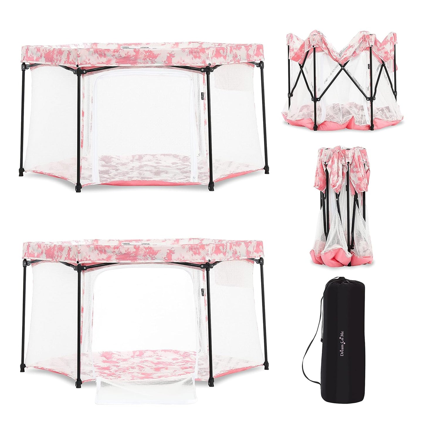 Dream On Me Onyx Baby Playpen, Zipper Access Door, Breathable Mesh Sides, Soft Comfortable Mattress Padded Floor, Easy Fold Design with Travel Carry Bag, Compact Easy to Fold Design - Sky Blue