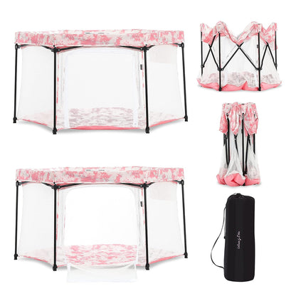 Dream On Me Onyx Baby Playpen, Zipper Access Door, Breathable Mesh Sides, Soft Comfortable Mattress Padded Floor, Easy Fold Design with Travel Carry Bag, Compact Easy to Fold Design - Sky Blue