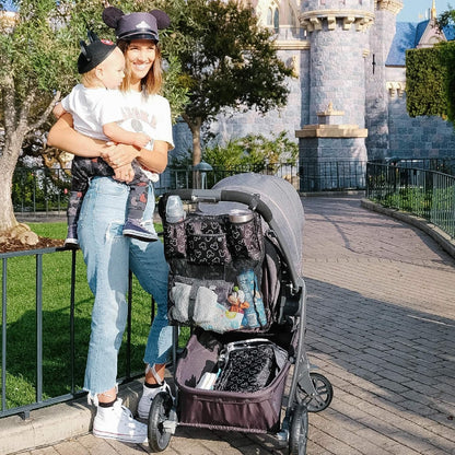 Disney Baby by J.L. Childress Cups 'N Cargo Stroller Caddy Organizer with Cup Holder - Stroller Accessories Bag, Travel Essential, Mesh Storage Attachment, Universal Fit - Mickey Mouse, Black