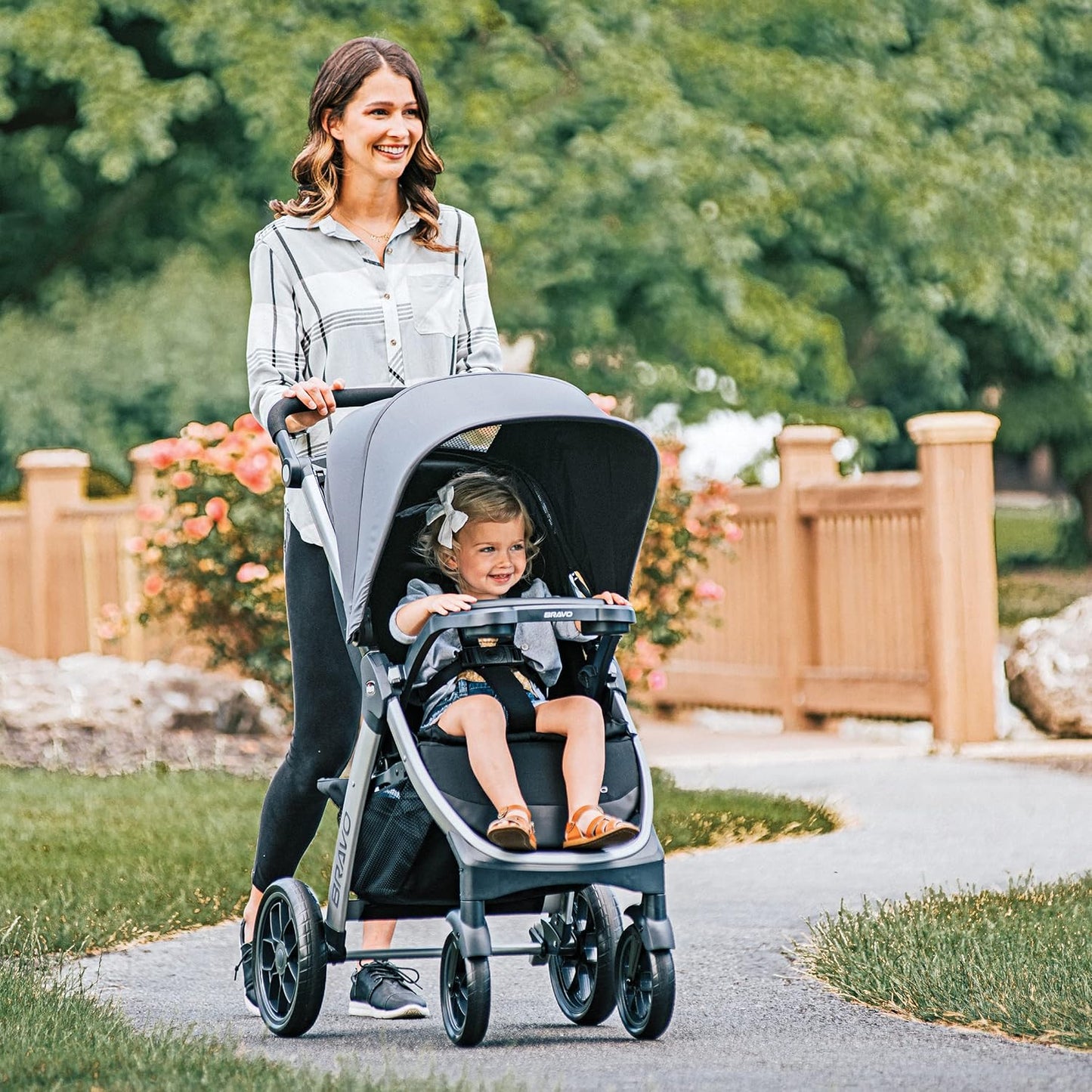 Chicco Bravo LE ClearTex Full-Size Stroller for Babies and Toddlers, UPF-Rated Canopy, GREENGUARD Gold Certified, Lightweight, One-Hand Compact Fold, Pewter/Grey