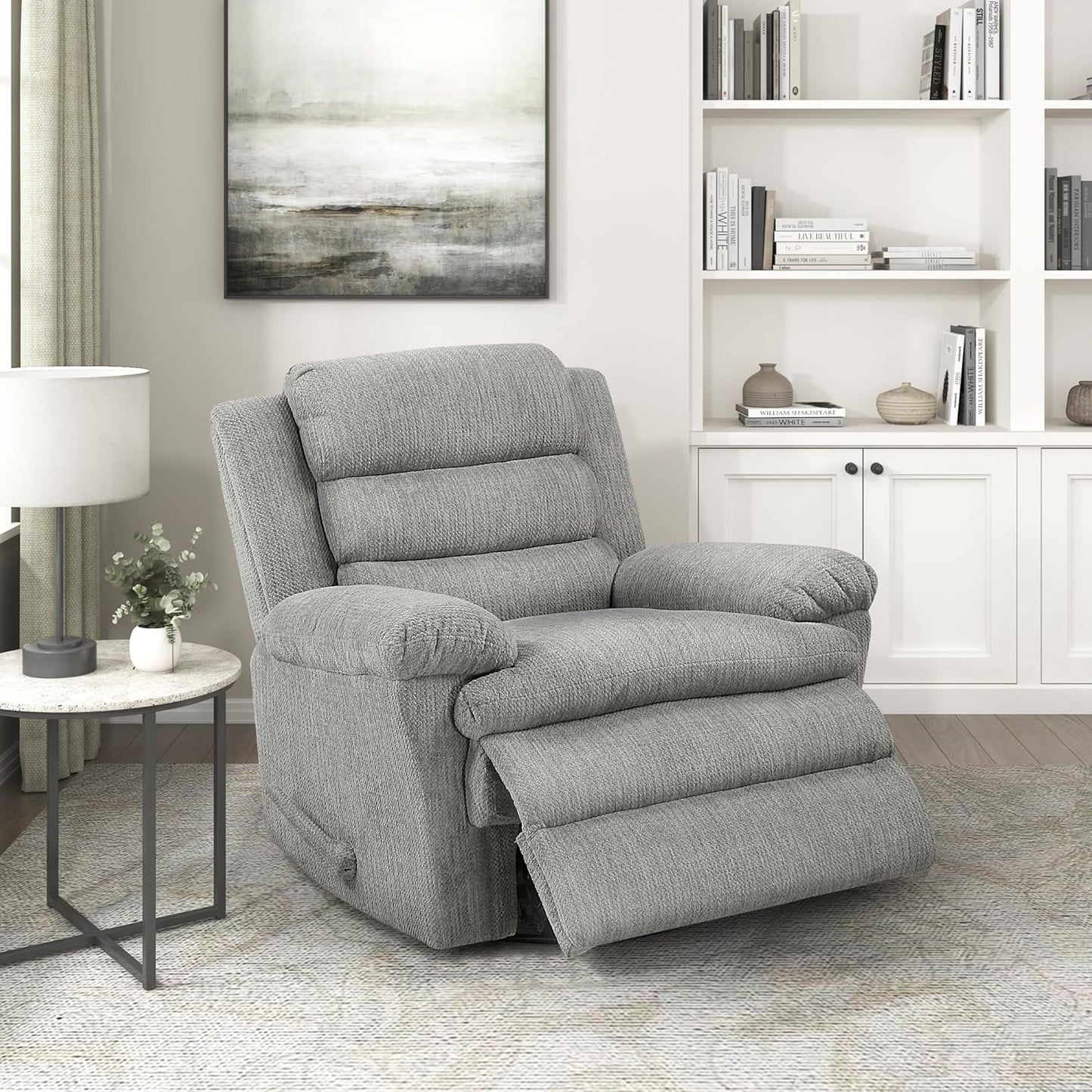 Lexicon Swivel Glider Reclining Chair, Textured Microfiber Manual Recliner, Comfy Nursery Glider Recliner, Swivel Reclining Chair for Living Room/Office/Bedroom/Apartment, Beige