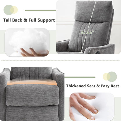 cinkehome Swivel Rocker Recliner, Glider Rocker Recliner Chair for Nursery, Manual Reclining Chair with Heated Massage, Small Spaces, Living Room, Khaki Chenille