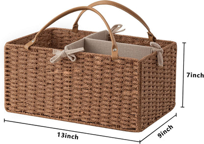 HBlife Large Baby Diaper Caddy Organizer, Paper Rope Storage Baskets Nursery Bin with Removable Divider, Portable Car Organizer for Diapers, Baby Shower Gifts, Newborn Essentials Must Haves