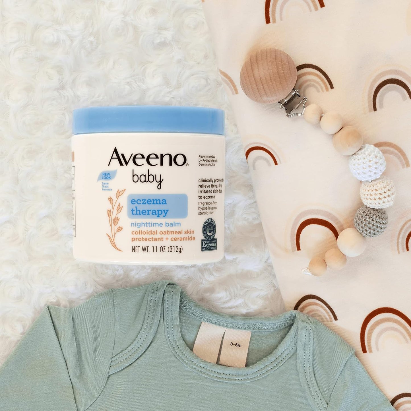 Aveeno Baby Eczema Therapy Nighttime Body Balm, Moisturizing Eczema Treatment, Ceramides, Triple Oat Complex, Soothes Dry, Itchy Skin, Hypoallergenic, Fragrance & Steroid Free, 11oz