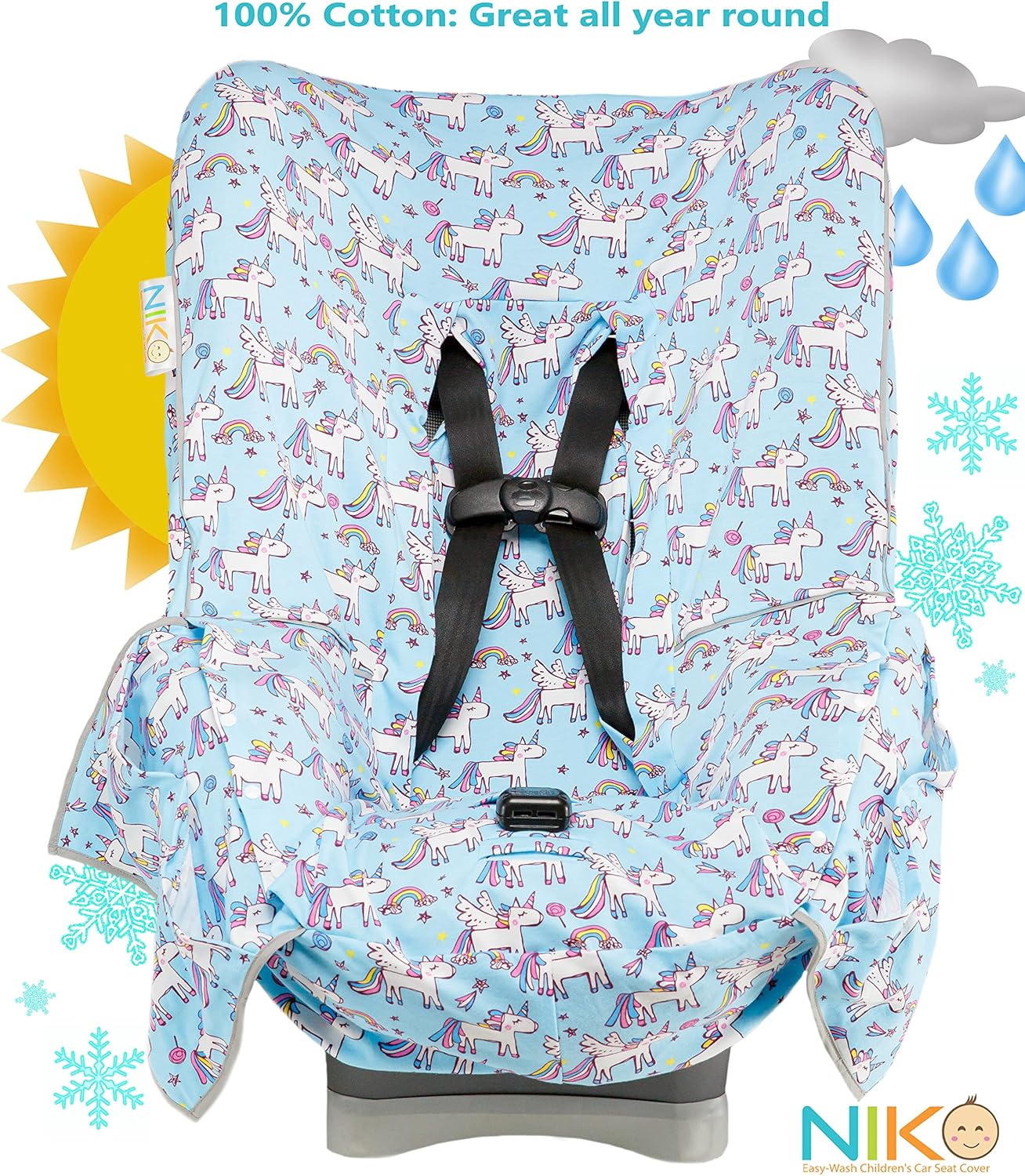 Niko Easy-Wash Children's Car Seat Cover & Liner - Cotton Jersey Gray & White Arrow Pattern - Universal FIT - Crash Tested - Waterproof SEAT Bottom - Easy to Clean - Machine Washable