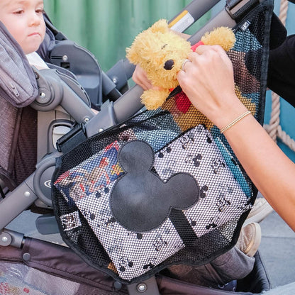 Disney Baby by J.L. Childress Side Sling Stroller Cargo Net - Stroller Organizer Attachment for Storage, Mesh Bag for Baby Accessories, Universal Fit - Mickey, Black