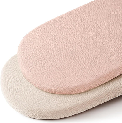 Konssy Muslin Fitted Bassinet Sheets 2 Pack for Baby Girl Boy, Soft Bedside Sleeper Bassinet Sheets Fit for Baby Bassinets, Moses Basket Oval Rectangle Pad/Mattress