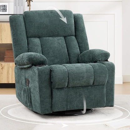 Swivel Rocker Recliner Chair, Lazy Boy Recliner with Cup Holders, 360 Degree Rotating Nursery Rocking Chair, Manual Glider Recliner for Living Room (1, Yellow)