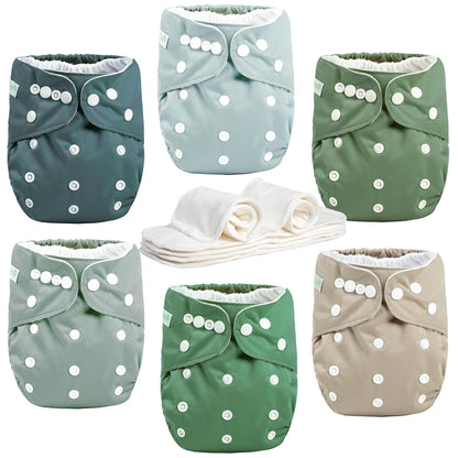 wegreeco Cloth Diapers 6 Pack with 6 Inserts & 1 Wet Bag, Washable Cloth Diapers for Babies, One Size Adjustable Reusable (Flower)