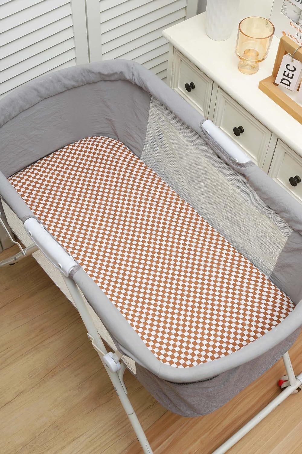 Onacosht Muslin Bassinet Sheets 3 Pack, 100% Cotton Baby Fitted Sheet 33" x 19" Compatible with Mika Micky, KoolaBaby (3 in 1), BabyBond, HARPPA and RICUTON Bedside Bassinet, Green, Floral and Cactus