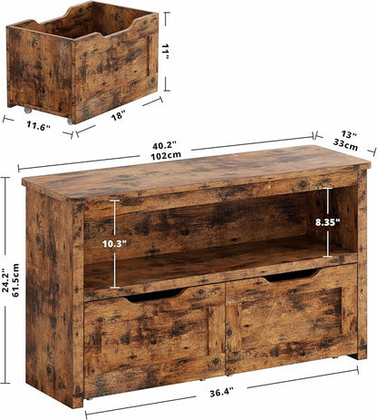 IRONCK Toy Storage Organizer with Drawers, Floor Toy Box with Wheels and Shelf, Storage Chest for Nursery, Playroom, and Bedroom, Vintage Brown