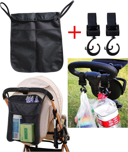 Baby Stroller Organizer,Black,Umbrella stroller organizer,Extra pockets to store snacks/wipes items,Holds water bottles, toddler sweat shirt etc (Black)
