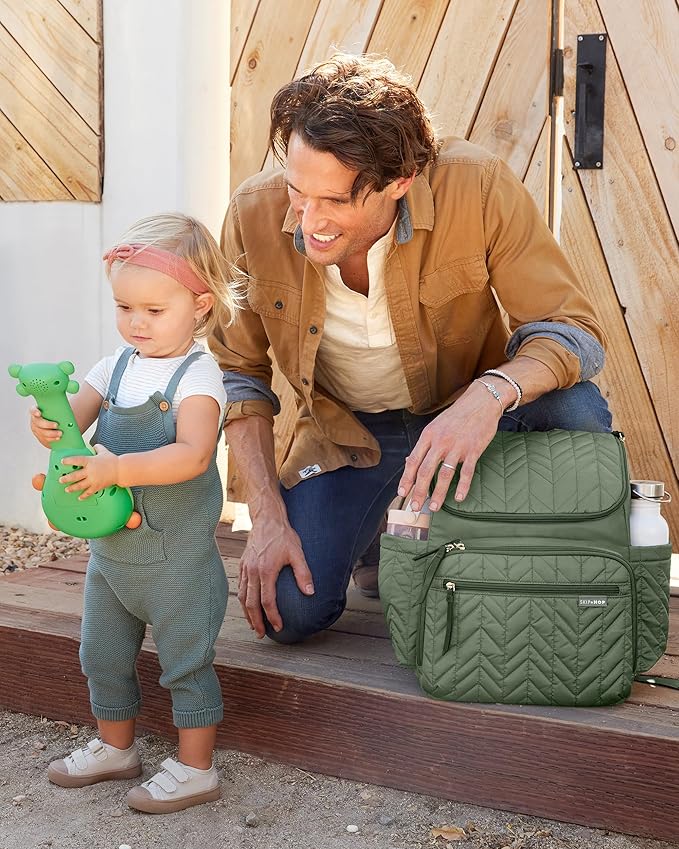Skip Hop Diaper Bag Backpack: Forma, Multi-Function Baby Travel Bag with Changing Pad & Stroller Attachment, Sage
