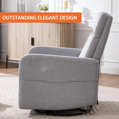 Ketaiyou Swivel Rocking Recliner Chair for Adults, Rocker Nursery Glider Chair for Living Room Bedroom, Upholstered Fabric Reclining Single Sofa Chair(Light Grey)