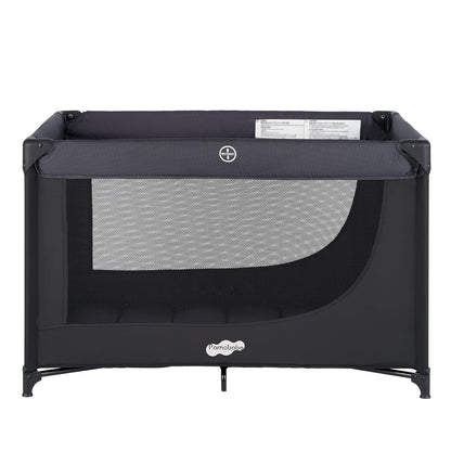 Pamo Babe Compact Pack and Play - Portable Crib for Baby, Lightweight Foldable Travel Playard with Mattress Pad & Carry Bag, Safe Breathable Travel Bed for Home, Trips & Family Visits, Black