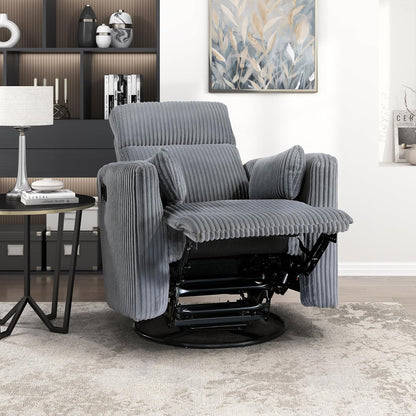 Lexicon Modern Swivel Glider Recliner Chair, Nursery Glider, Corduroy Fabric Upholstery Recliner with 2 Lumbar Pillows, Manual Reclining Sofa Chair for Living Room/Office/Apartment, Beige