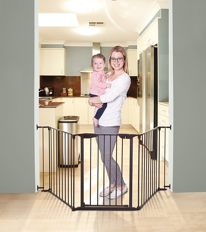 Dreambaby Newport Adapta Baby Gate - Use at Top or Bottom of Stairs - for Straight, Angled or Irregular Shaped Openings (Brown)