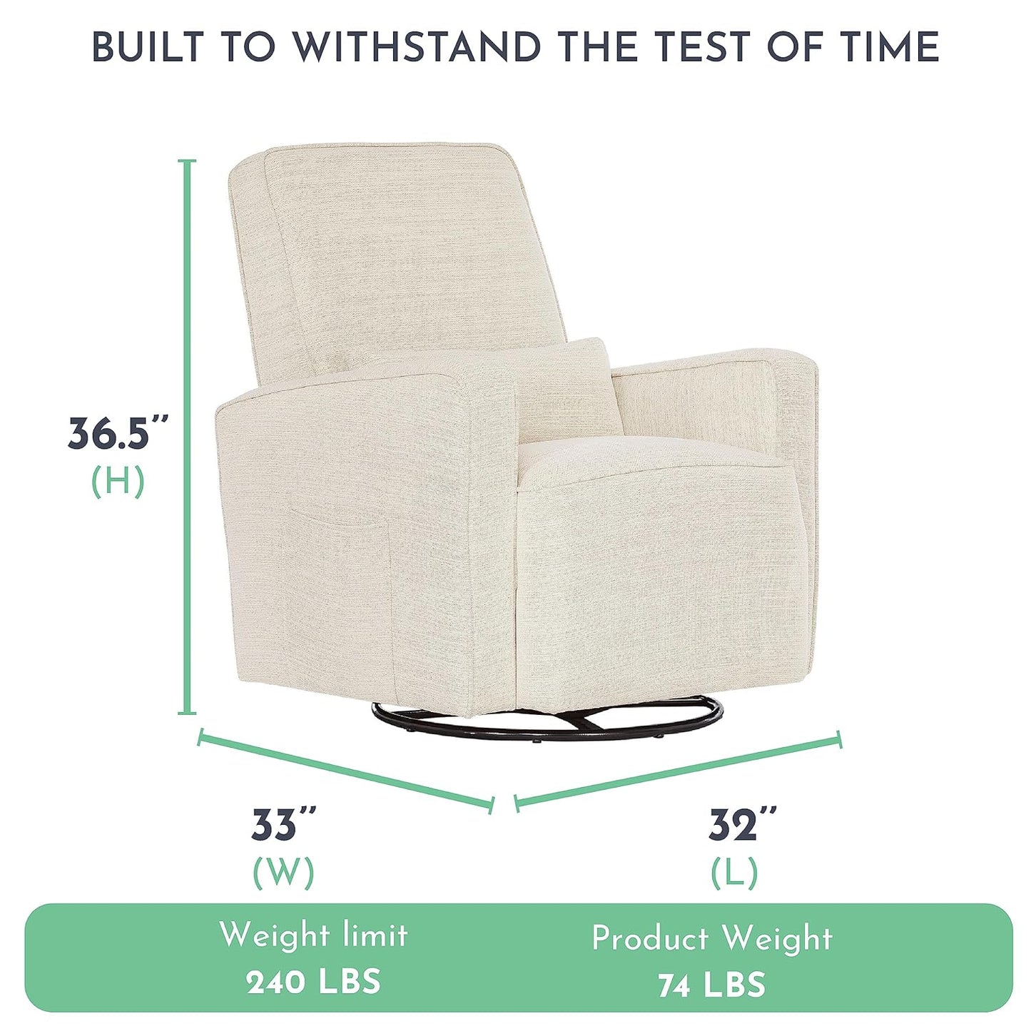Evolur Holland Upholstered Plush Seating Glider Swivel, Glider Chair for Nursery in Harbor, Modern Nursery Glider, Tool-Free Assembly, Easy to Clean, Environmentally Conscious Glider