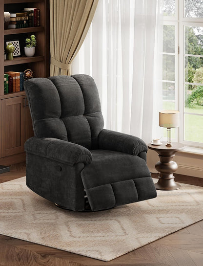 GAOMON Swivel Rocking Recliner Chair, Manual Leather Recliner Glider with Lumbar Support & Padded Armrest, Comfortable Rocker Nursery Single Sofa for Living Room and Bedroom (Cream)