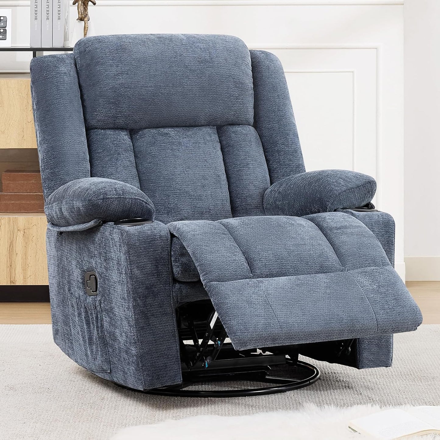 Swivel Rocker Recliner Chair, Lazy Boy Recliner with Cup Holders, 360 Degree Rotating Nursery Rocking Chair, Manual Glider Recliner for Living Room (1, Yellow)