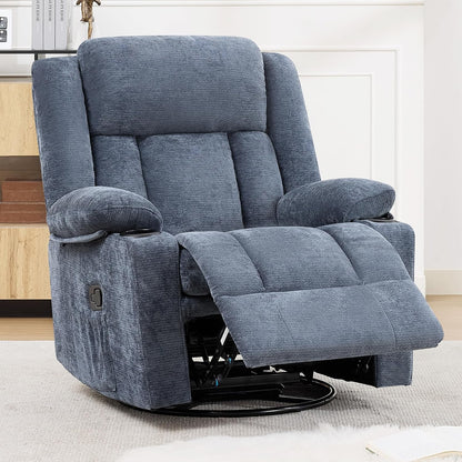Swivel Rocker Recliner Chair, Lazy Boy Recliner with Cup Holders, 360 Degree Rotating Nursery Rocking Chair, Manual Glider Recliner for Living Room (1, Yellow)