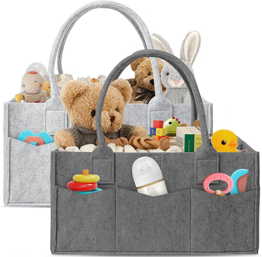 HIPHOP PANDA 2-Pack Diaper Caddy Organizer - Nursery Storage Bin & Car Organizer for Diapers, Wipes, and Baby Essentials - Dual-Color Solid Set (Grey/Oatmeal), Large Size