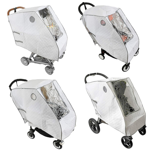 Masirs Baby Stroller Rain Cover - Universal Size, Provides Extra Warmth & Shields Child from Wind & Rain. Mesh Material for Ventilation & Reflective Trimming for Night Visibility. (White, Quilted)