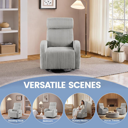 Yaheetech 360° Swivel Glider Chair for Nursery, Rocking Chair Nursing Chair with Side Pockets, Corduroy Glider for Living Room with High Back Beige
