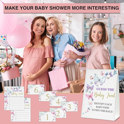 Guess the Baby Food Party Games, Baby Shower Game Set, 1 Standing Sign + 25 Answer Cards + 6 Number Cards, Boho Wild West Gender Reveal Party Decoration Supplies -B05