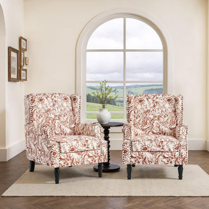 Swivel Rocker Recliner Chair, Manual Nursery Glider Recliner, Floral Fabric Wingback Accent Chair with Adjustable Backrest & Footrest for Small Spaces Living Room Bedroom (Plants Floral, Set of 1)