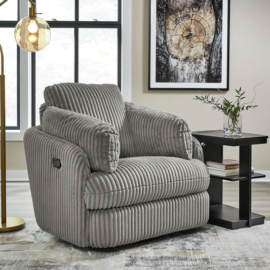 Signature Design by Ashley Tie-Breaker Cozy Contemporary Manual Press-Back Swivel Glider Rocker Recliner with 2 Bolster Pillows and Hidden Storage, White