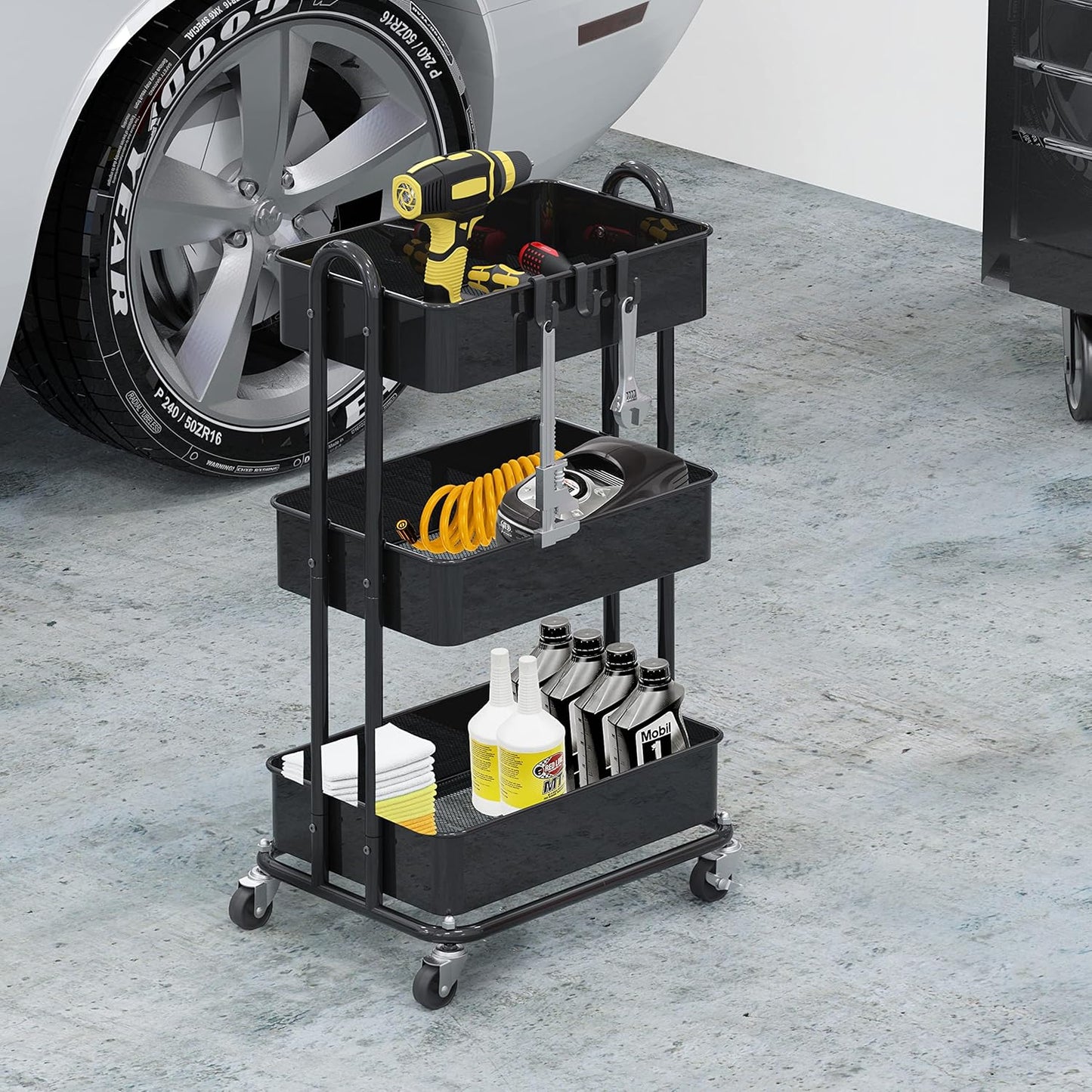 Simple Houseware 3-Tier Heavy Duty Metal Utility Rolling Cart, White