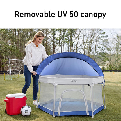 Graco® Lite Traveler 4 in 1 Playard with 4 Modes, Bedside Bassinet, Toddler Playpen, Free Play and Slumber Tent Mode, Lightweight Portable Playard with Canopy and Carry Bag