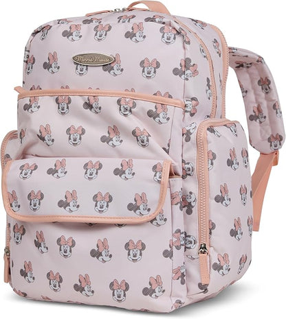 Disney Diaper Bag Backpack with Changing Pad Minnie Mouse – 16” Nylon Baby Bag for Parents, Insulated Bottle Holders, Multiple Storage Pockets
