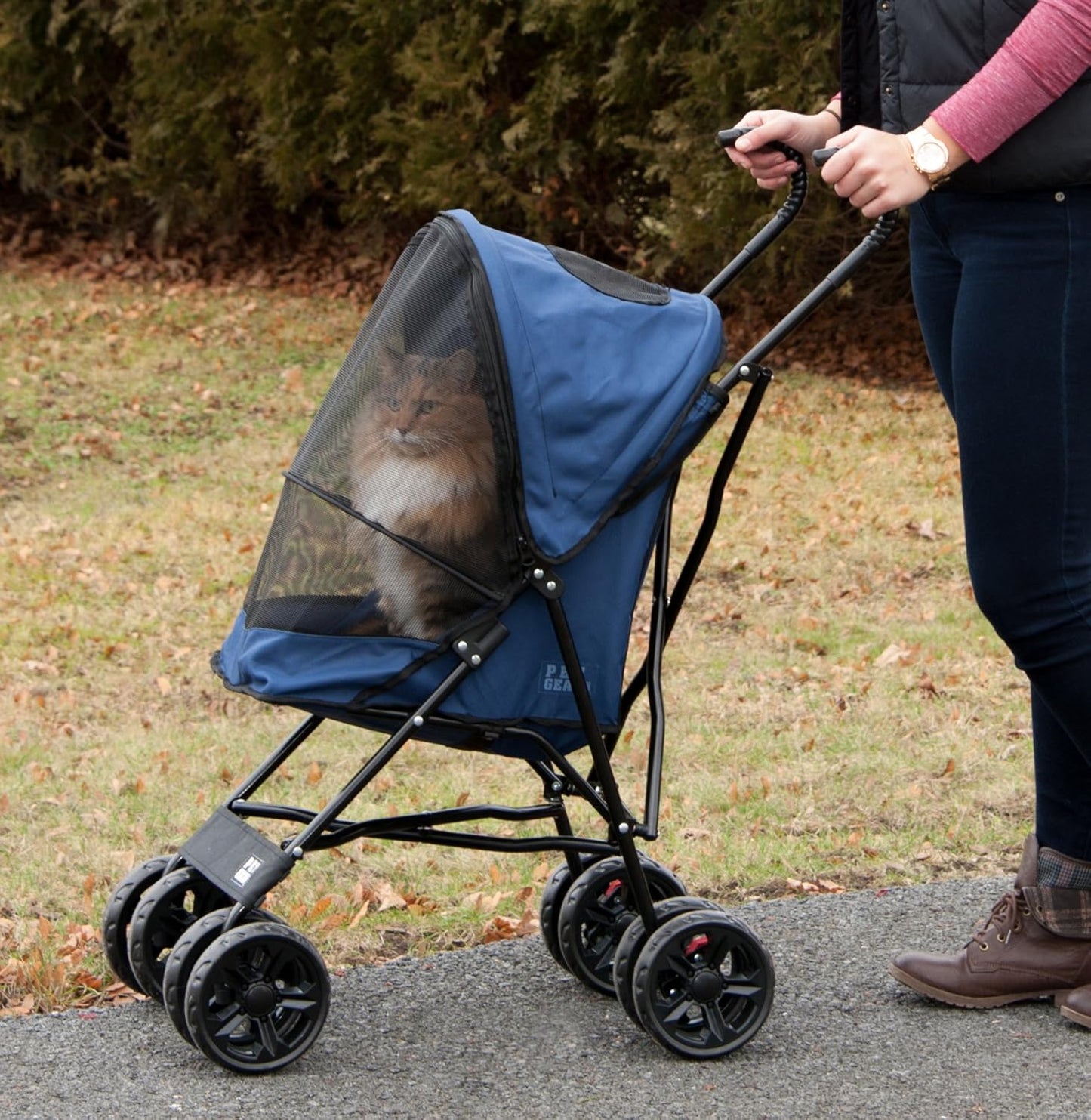 Pet Gear Travel Lite Plus Stroller, Compact, Easy Fold, No Assembly Required, Large Wheels for Cats and Dogs up to 15 pounds, Light Pink
