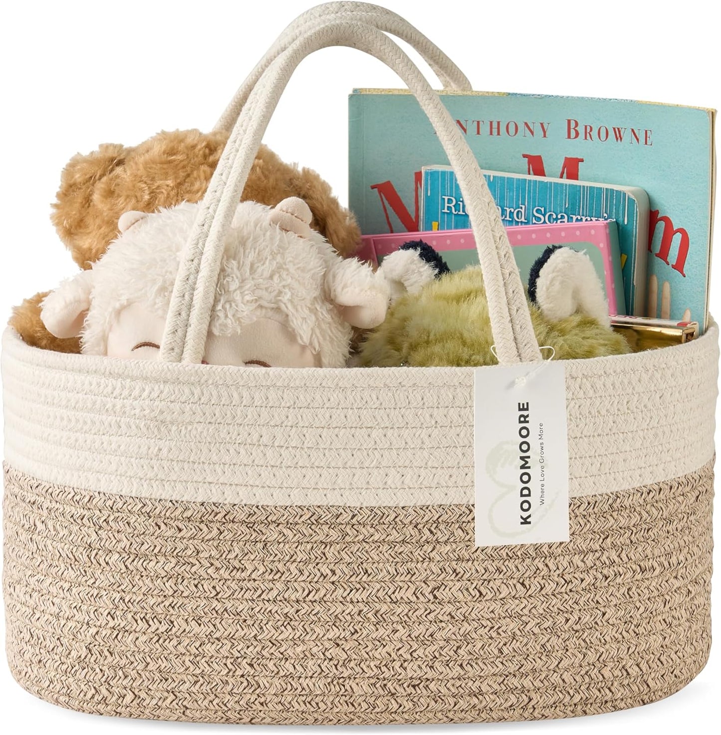 Diaper Caddy Organizer, Empty Gift Basket for Newborn Essentials, Baby Storage Basket, Stylish Gift Bag for Baby Shower, Boys and Girls – Small, White and Beige Brown