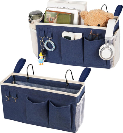 Loghot Bedside Caddy/Bedside Storage Bag Hanging Organizer for Bunk and Hospital Beds,Dorm Rooms Bed Rails,Can be Placed Glasses,Books,Mobile Phones,Keys (White)